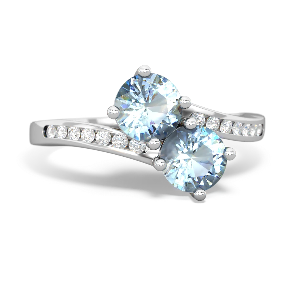 Aquamarine Channel Set Two Stone 14K White Gold ring R5303