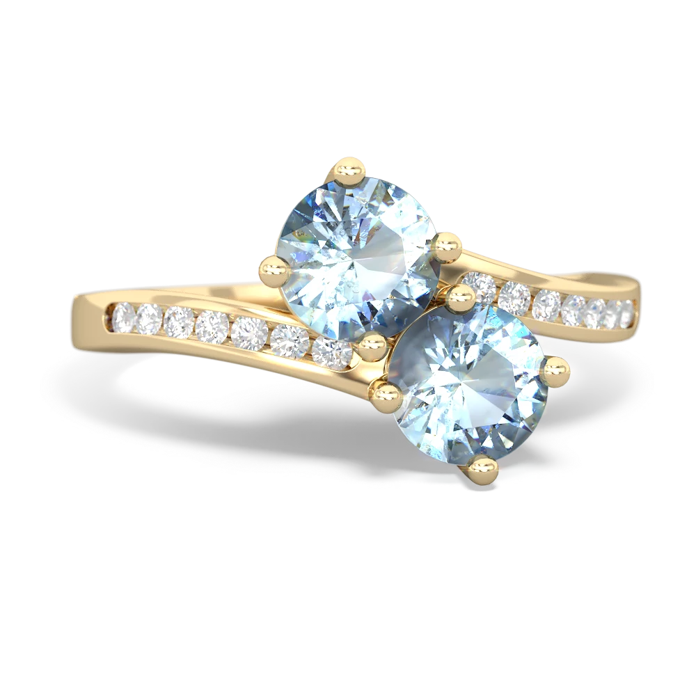 Aquamarine Channel Set Two Stone 14K Yellow Gold ring R5303