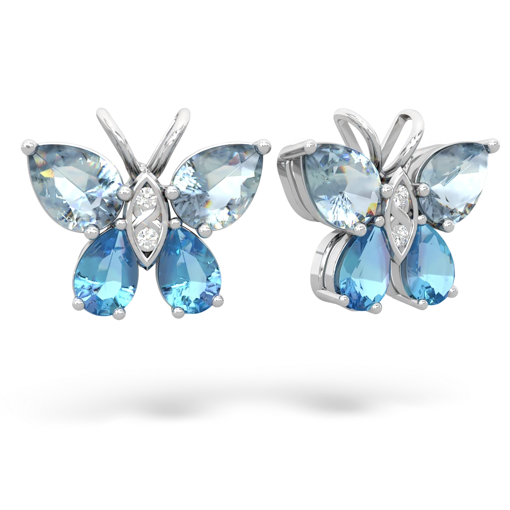 Aquamarine Butterfly 14K White Gold earrings E2215