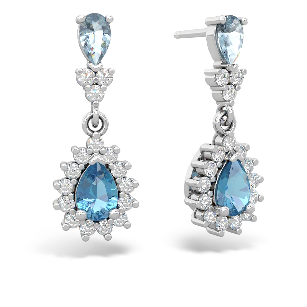 Aquamarine Halo Pear Dangle 14K White Gold earrings E1882