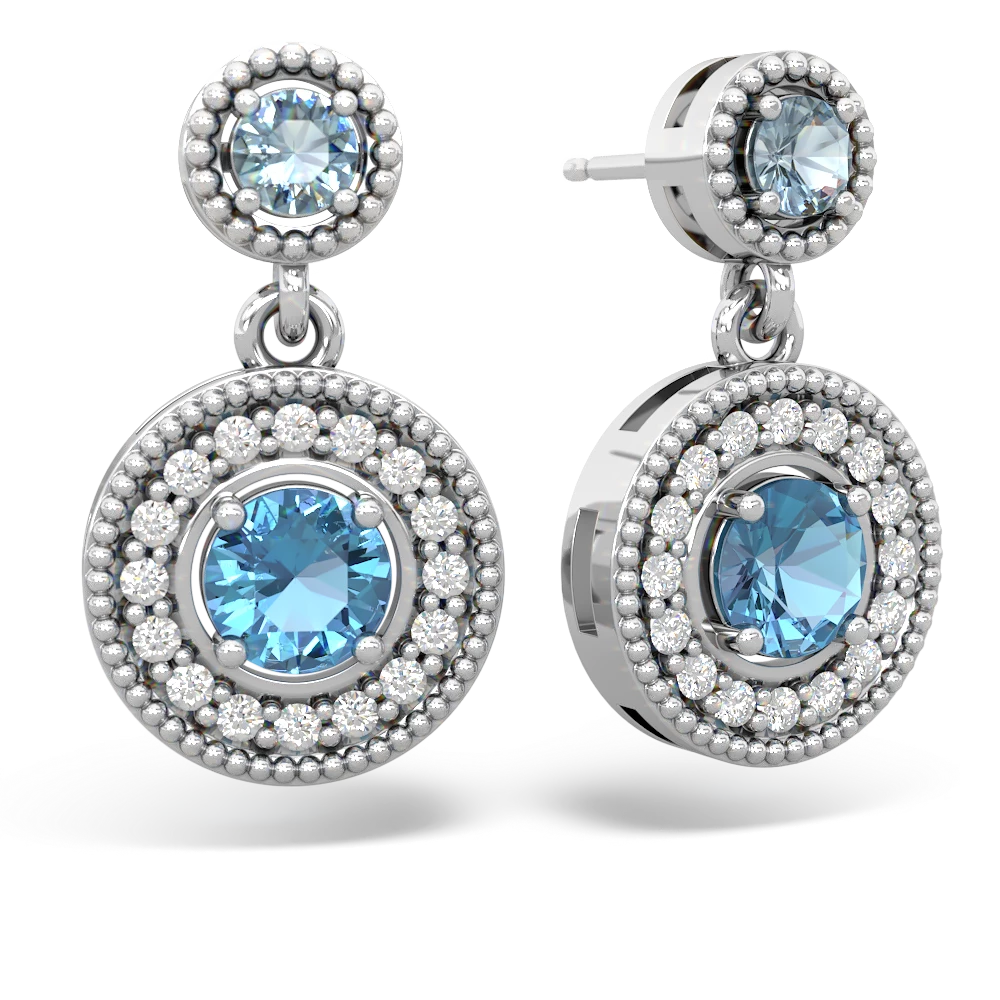 Aquamarine Halo Dangle 14K White Gold earrings E5319