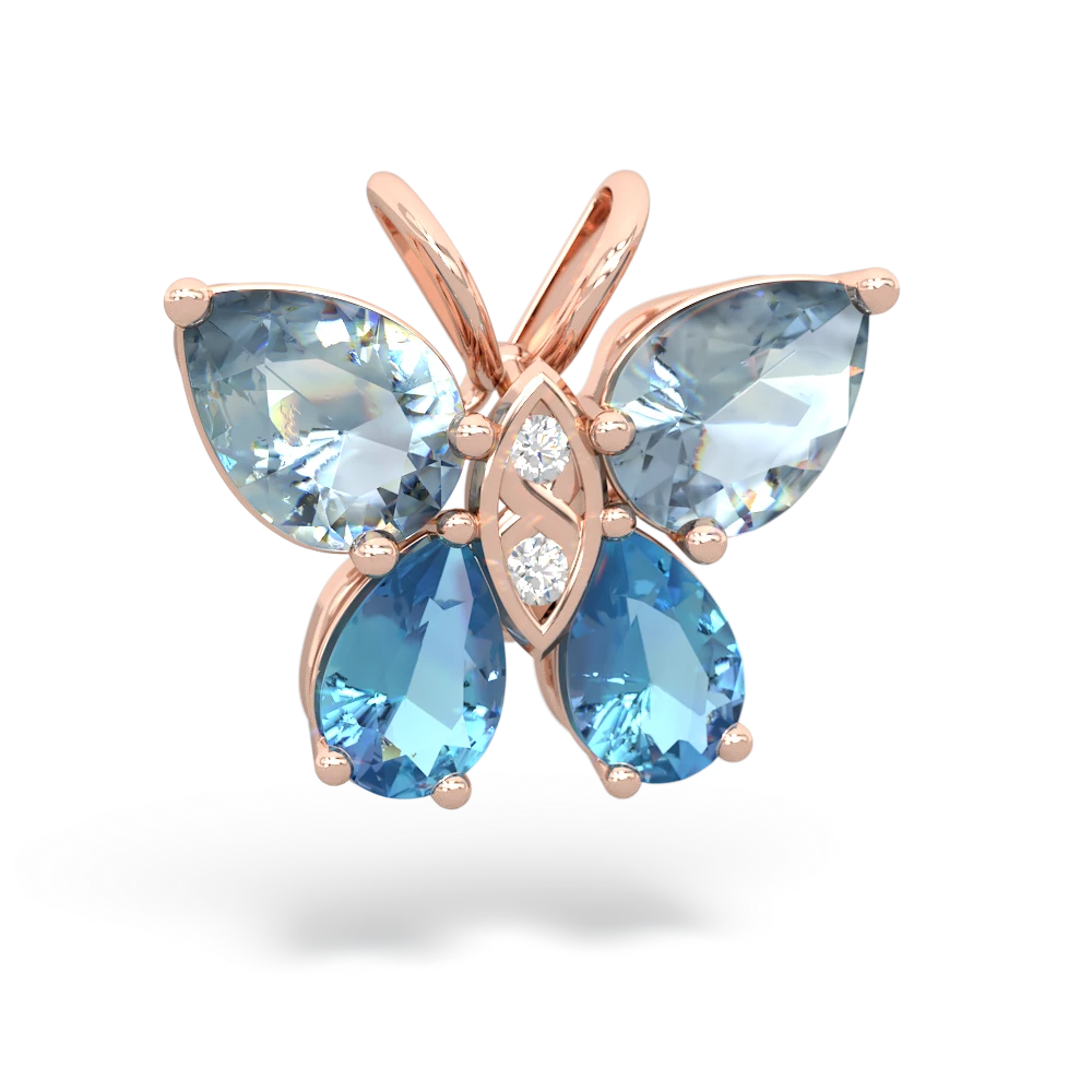 Aquamarine Butterfly 14K Rose Gold pendant P2215