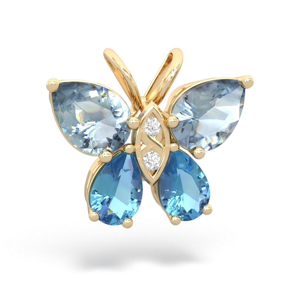 Aquamarine Blue Topaz Butterfly Necklace - 14K Yellow Gold |JewelsForMe