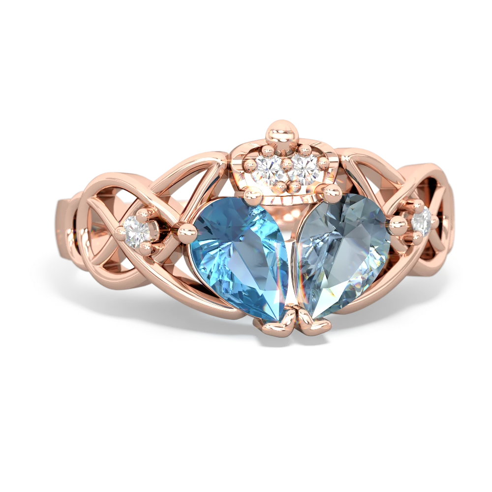 Aquamarine 'One Heart' Celtic Knot Claddagh 14K Rose Gold ring R5322