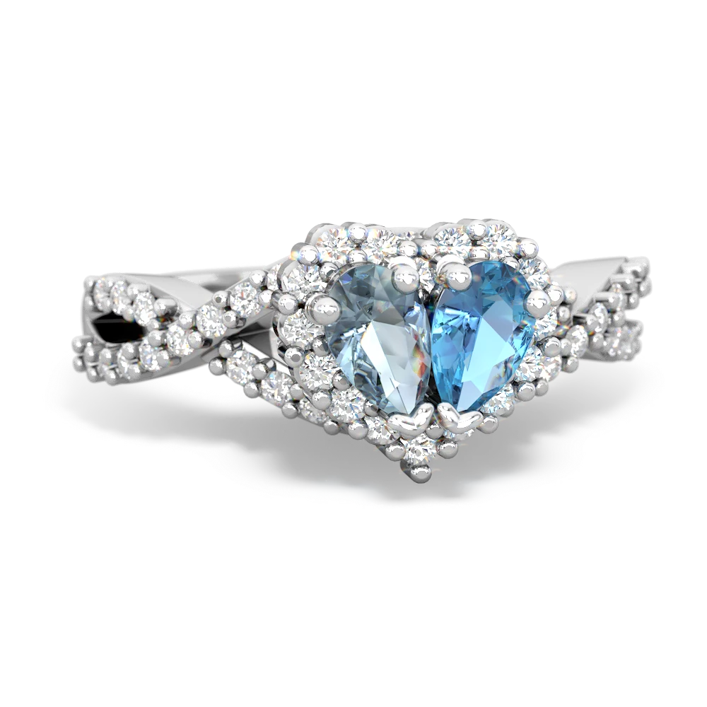 Aquamarine Diamond Twist 'One Heart' 14K White Gold ring R2640HRT