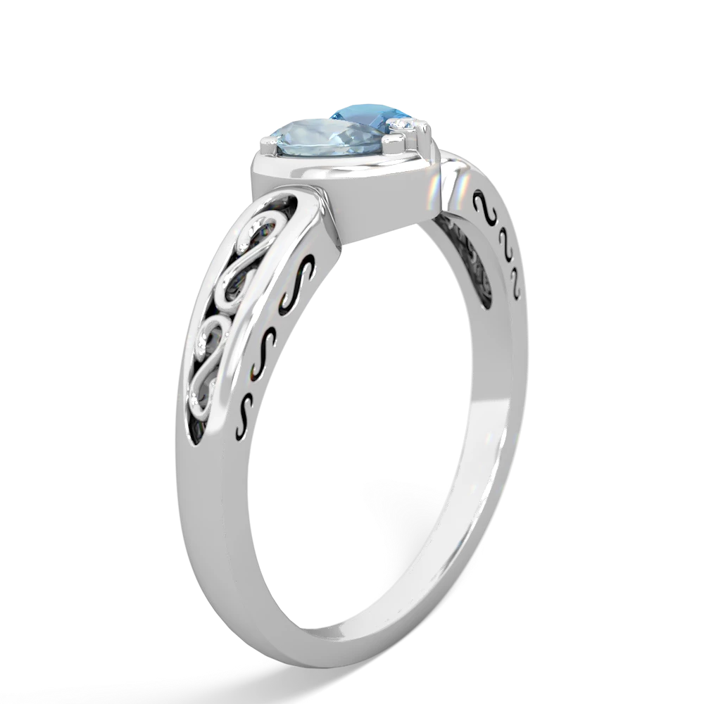 Aquamarine Filligree 'One Heart' 14K White Gold ring R5070