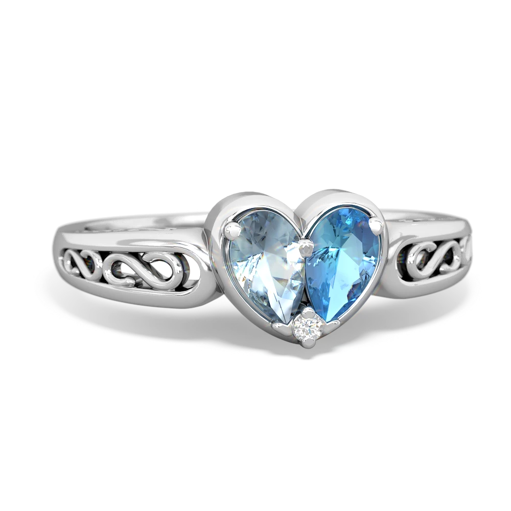 Aquamarine Filligree 'One Heart' 14K White Gold ring R5070