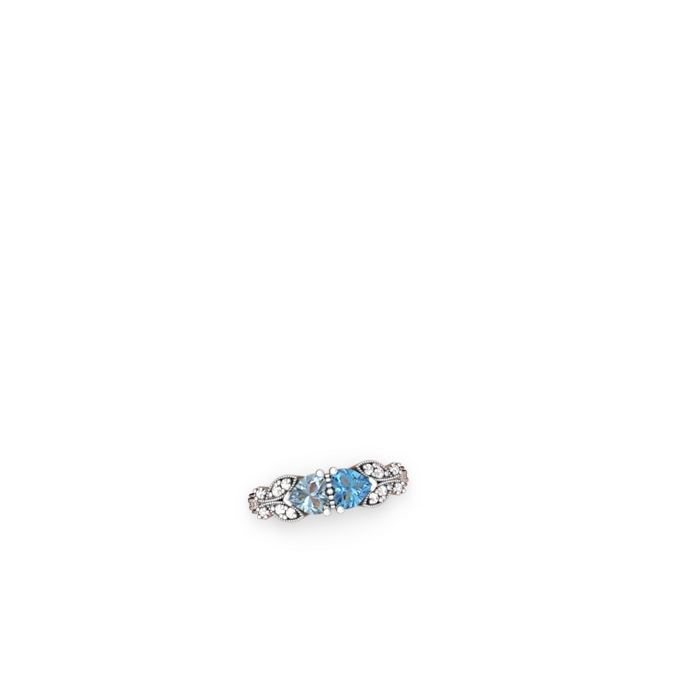 Aquamarine Diamond Butterflies 14K White Gold ring R5601