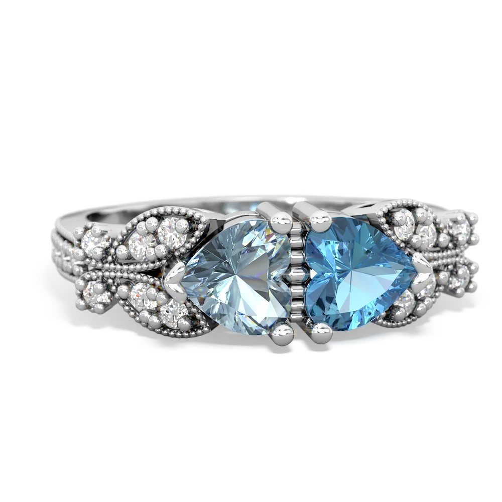 Aquamarine Diamond Butterflies 14K White Gold ring R5601