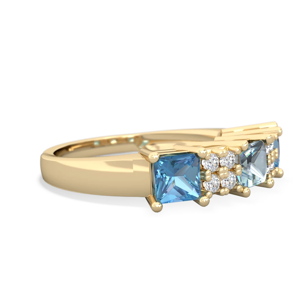 Aquamarine Three Stone Diamond Cluster 14K Yellow Gold ring R2592