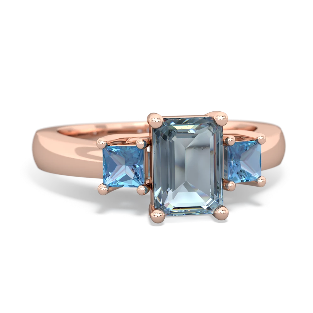 Aquamarine Three Stone Emerald-Cut Trellis 14K Rose Gold ring R4021