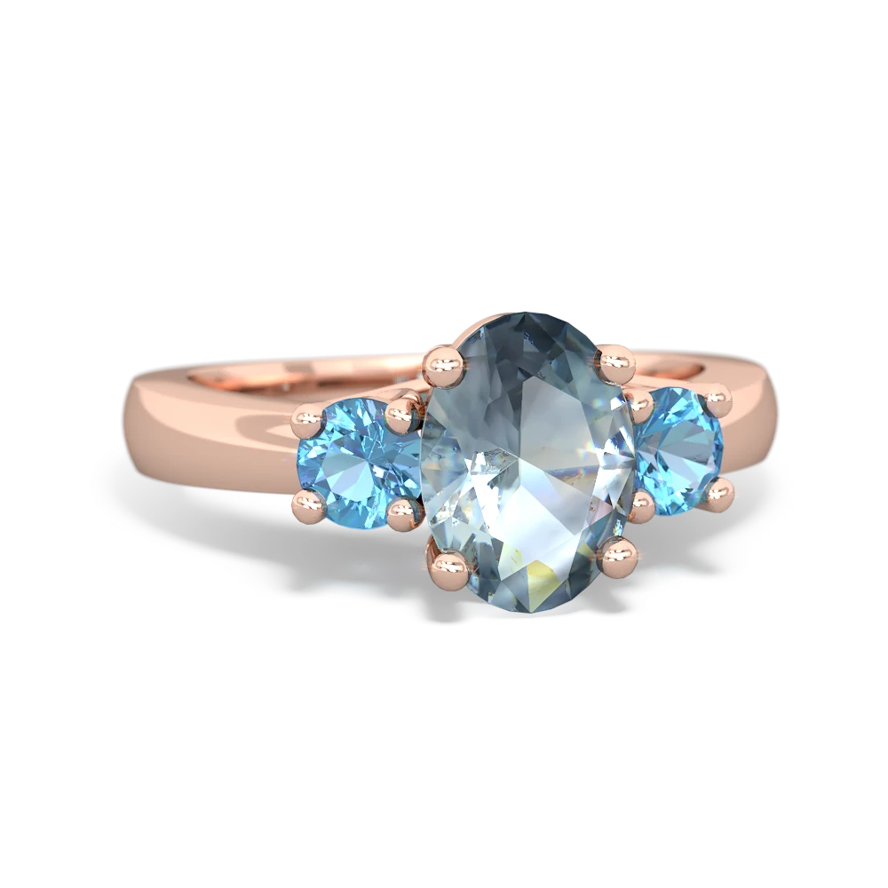 Aquamarine Three Stone Oval Trellis 14K Rose Gold ring R4024