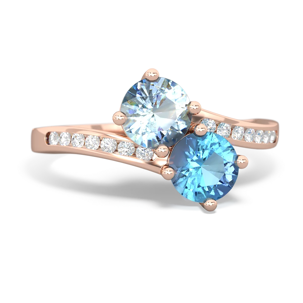 Aquamarine Channel Set Two Stone 14K Rose Gold ring R5303