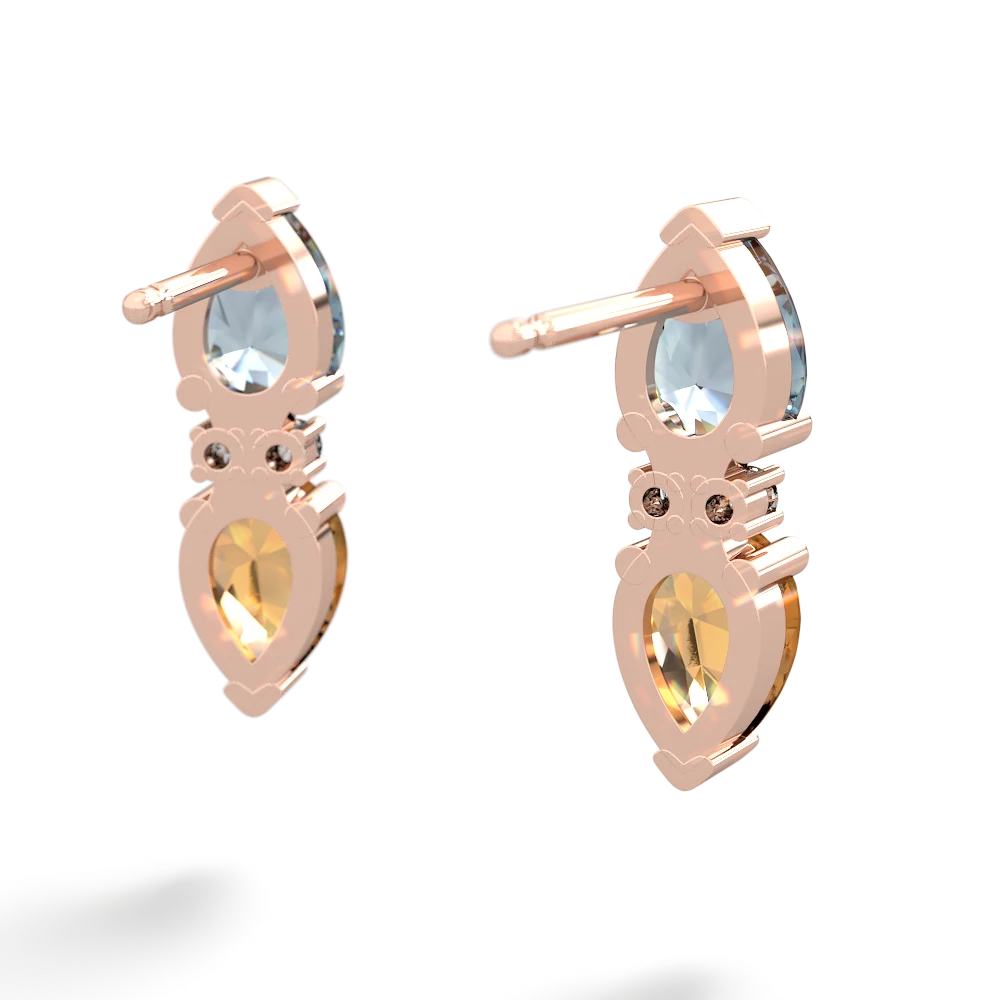 Aquamarine Bowtie Drop 14K Rose Gold earrings E0865