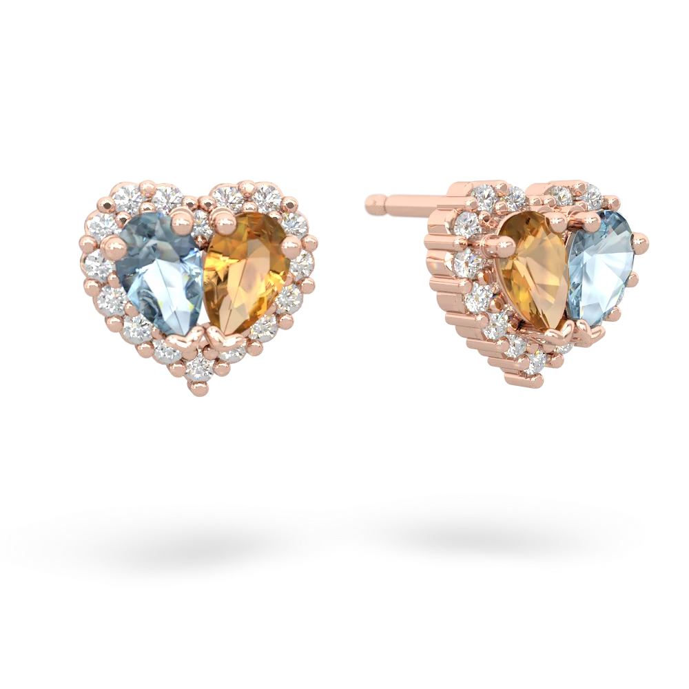 Aquamarine Halo 14K Rose Gold earrings E7008