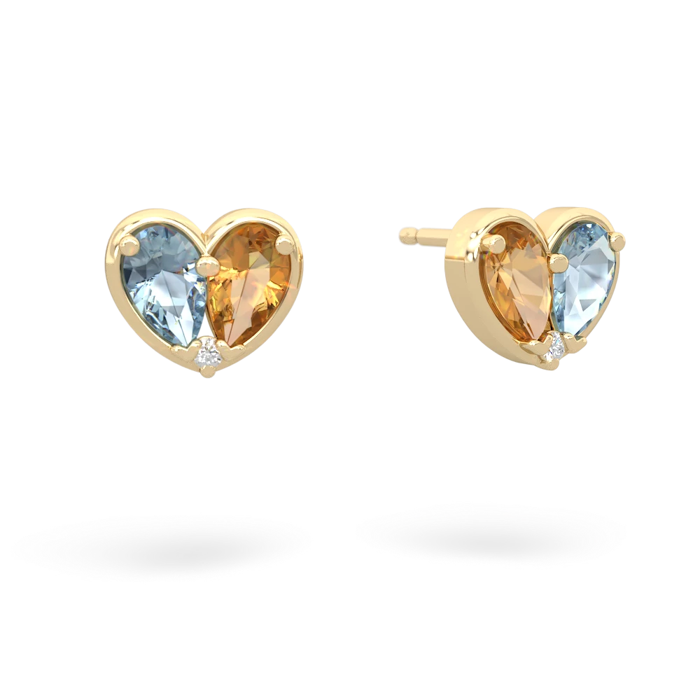 Aquamarine 'Our Heart' 14K Yellow Gold earrings E5072