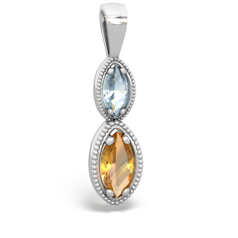 Aquamarine Antique-Style Halo 14K White Gold pendant P5700