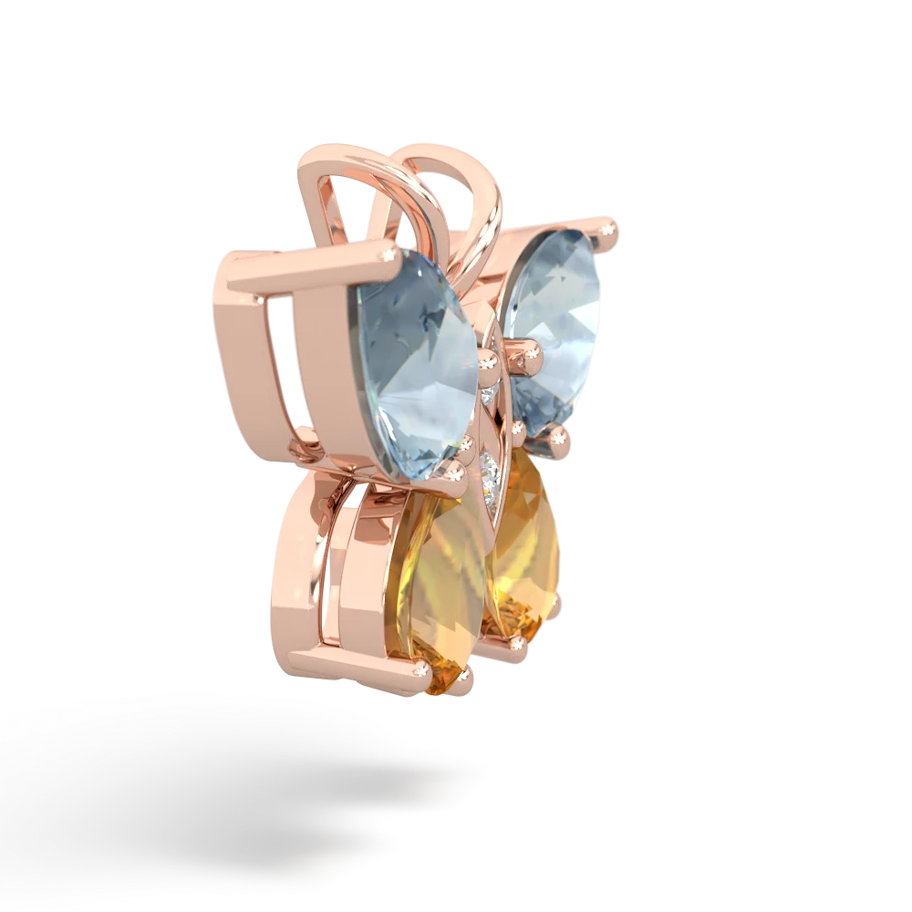 Aquamarine Butterfly 14K Rose Gold pendant P2215