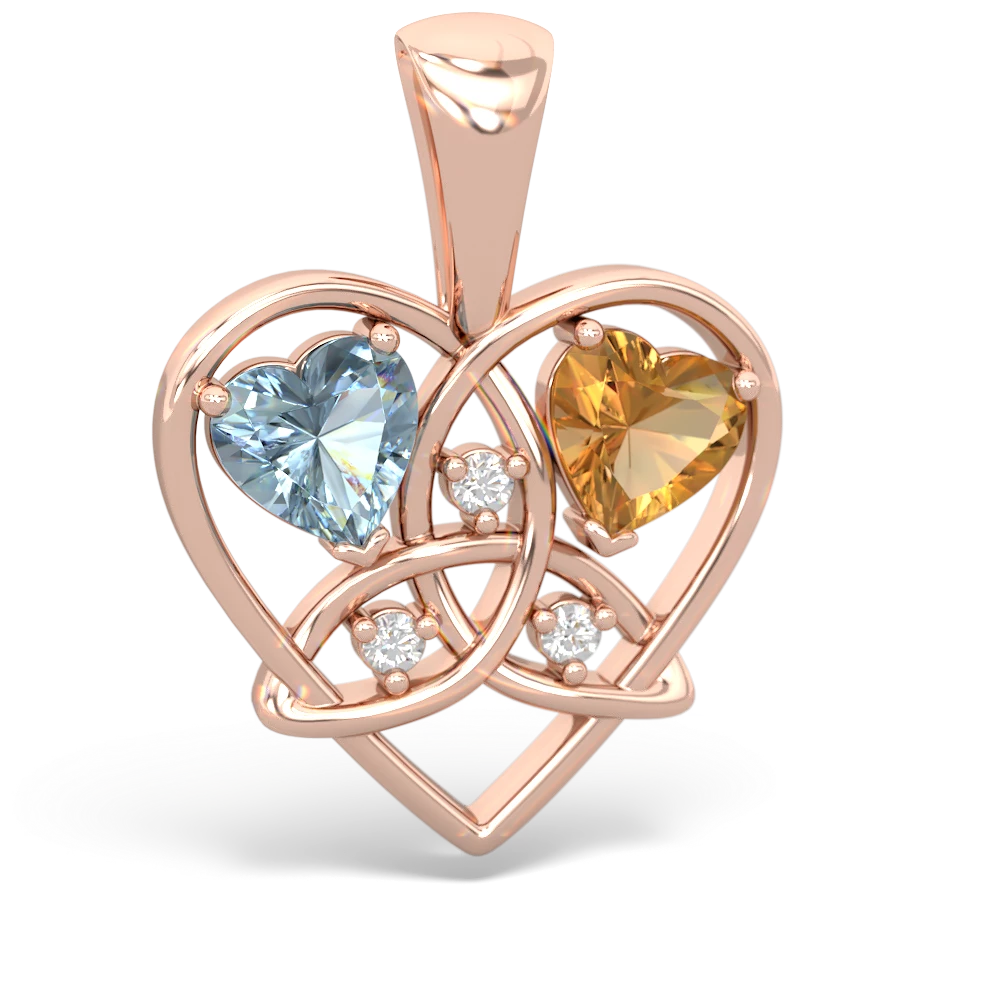 Aquamarine Celtic Trinity Heart 14K Rose Gold pendant P5331