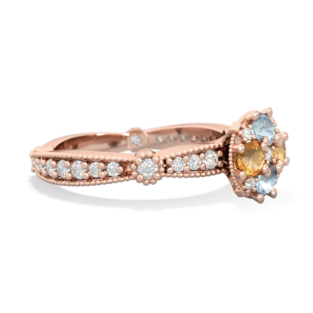 Aquamarine Sparkling Tiara Cluster 14K Rose Gold ring R26293RD