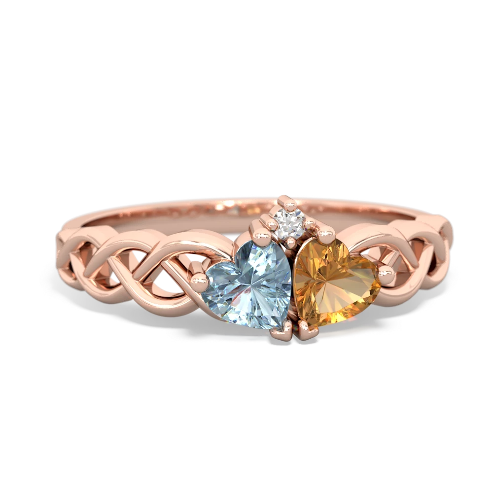 Aquamarine Heart To Heart Braid 14K Rose Gold ring R5870