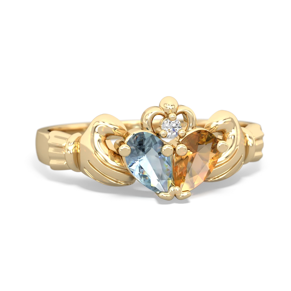 Aquamarine 'Our Heart' Claddagh 14K Yellow Gold ring R2388