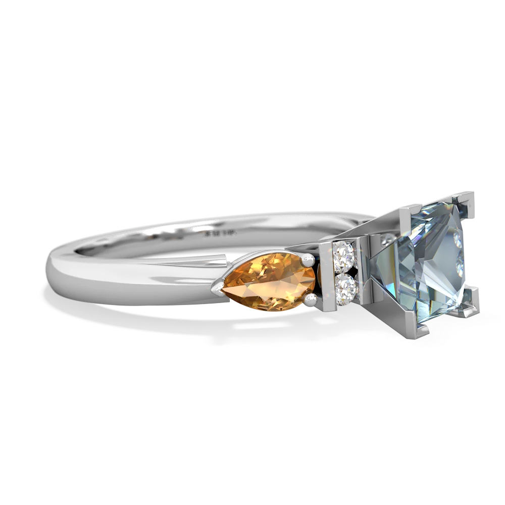 Aquamarine 6Mm Princess Eternal Embrace Engagement 14K White Gold ring C2002