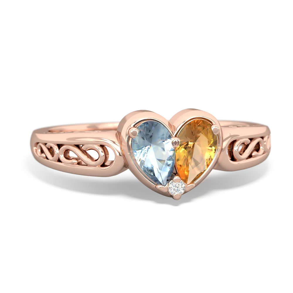 Aquamarine Filligree 'One Heart' 14K Rose Gold ring R5070