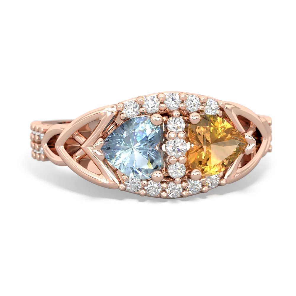 Aquamarine Sparkling Celtic Knot 14K Rose Gold ring R2645