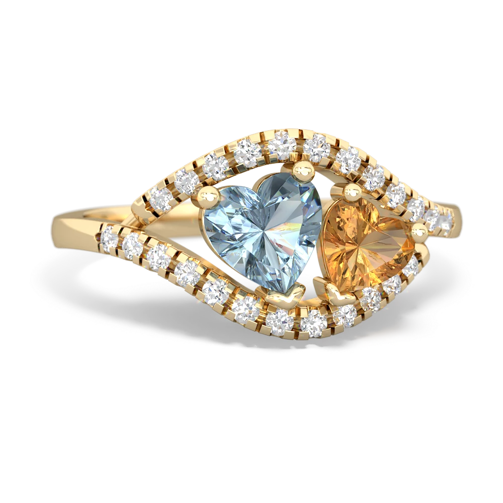 Aquamarine Mother And Child 14K Yellow Gold ring R3010