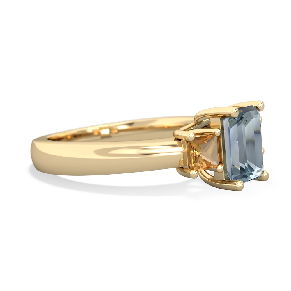 Aquamarine Three Stone Emerald-Cut Trellis 14K Yellow Gold ring R4021