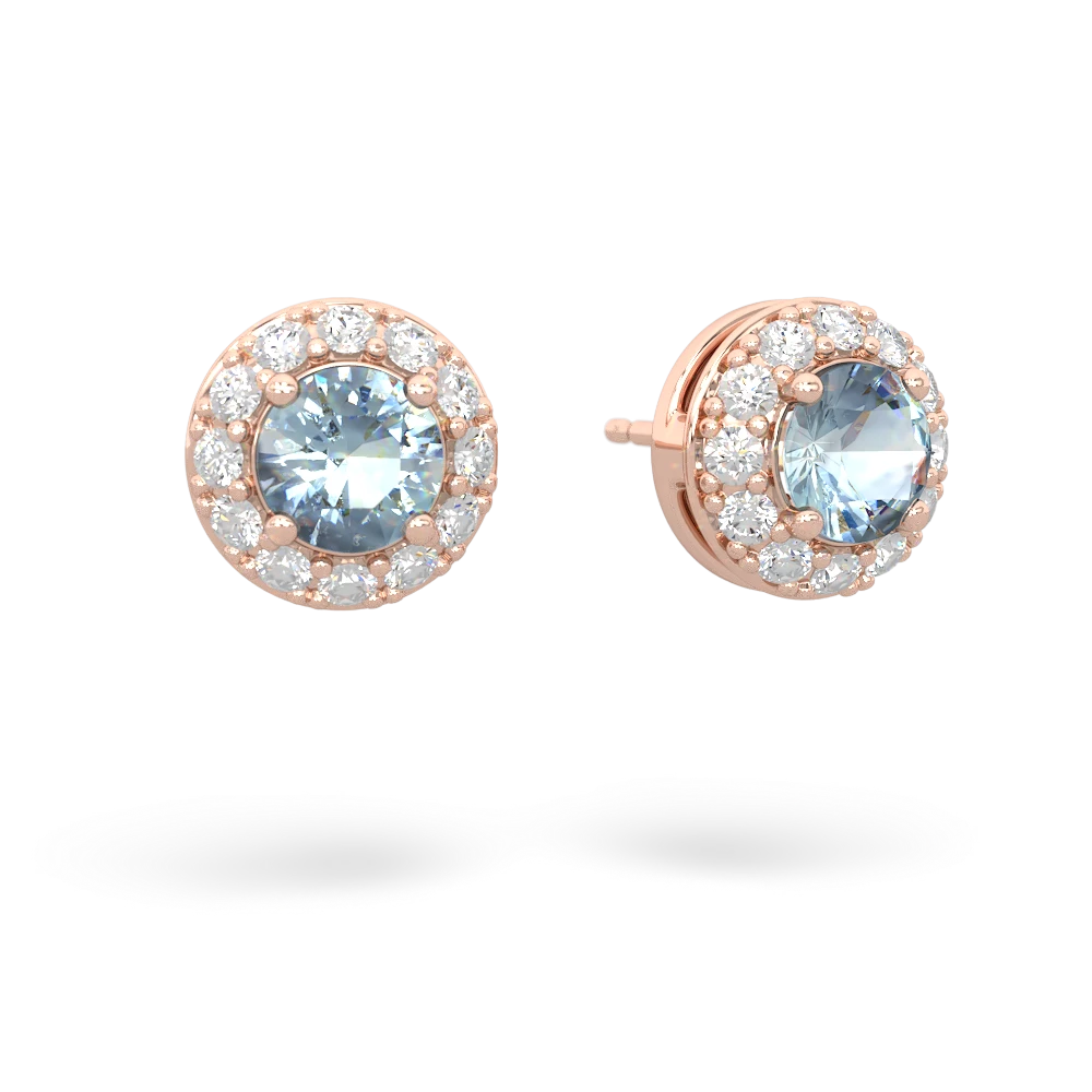 Aquamarine Diamond Halo 14K Rose Gold earrings E5370