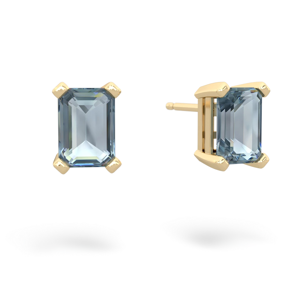 Aquamarine 7X5mm Emerald-Cut Stud 14K Yellow Gold earrings E1856