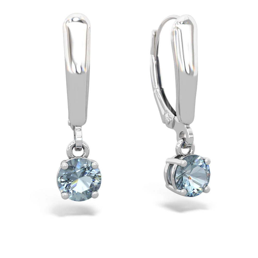 Aquamarine 5Mm Round Lever Back 14K White Gold earrings E2785