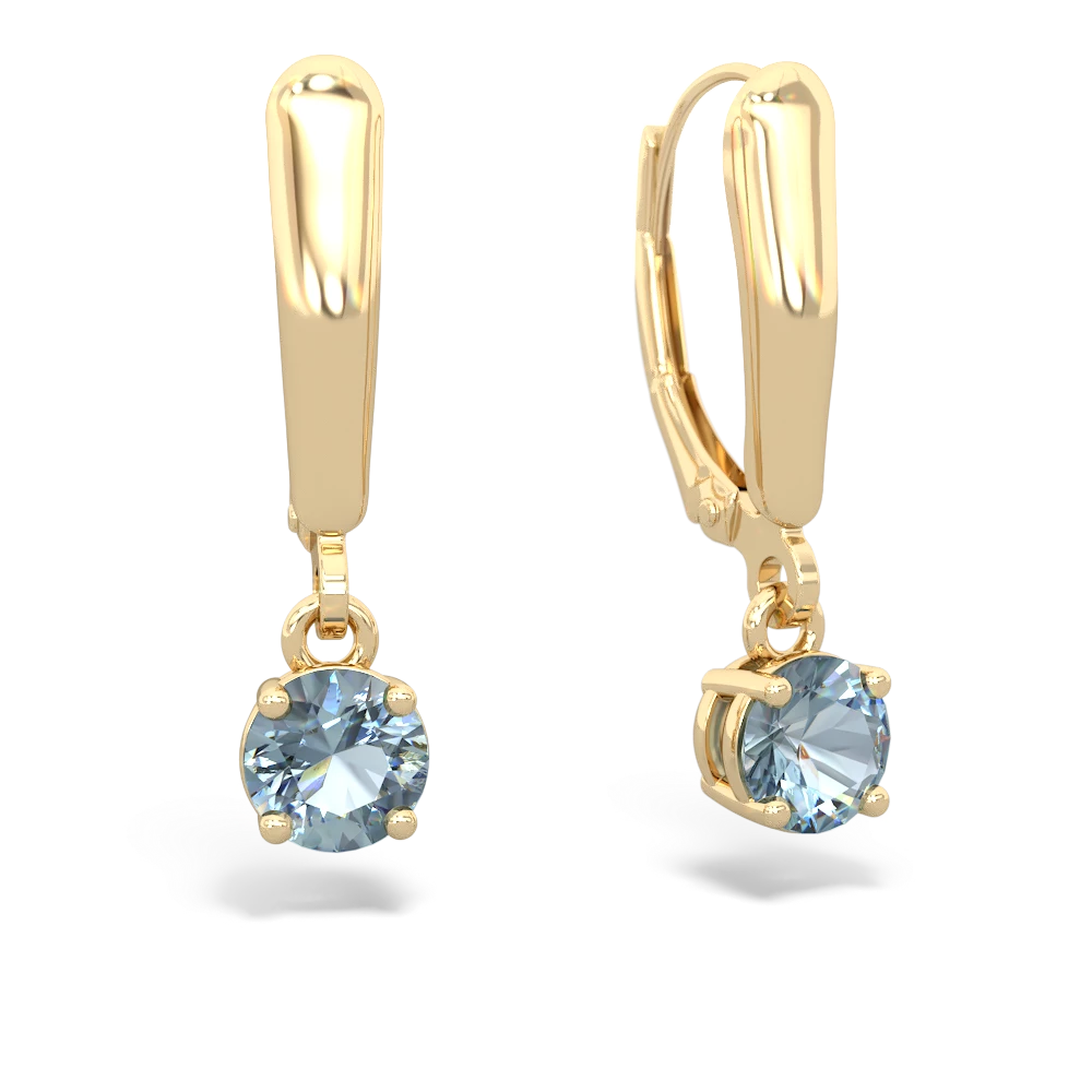 Aquamarine 5Mm Round Lever Back 14K Yellow Gold earrings E2785