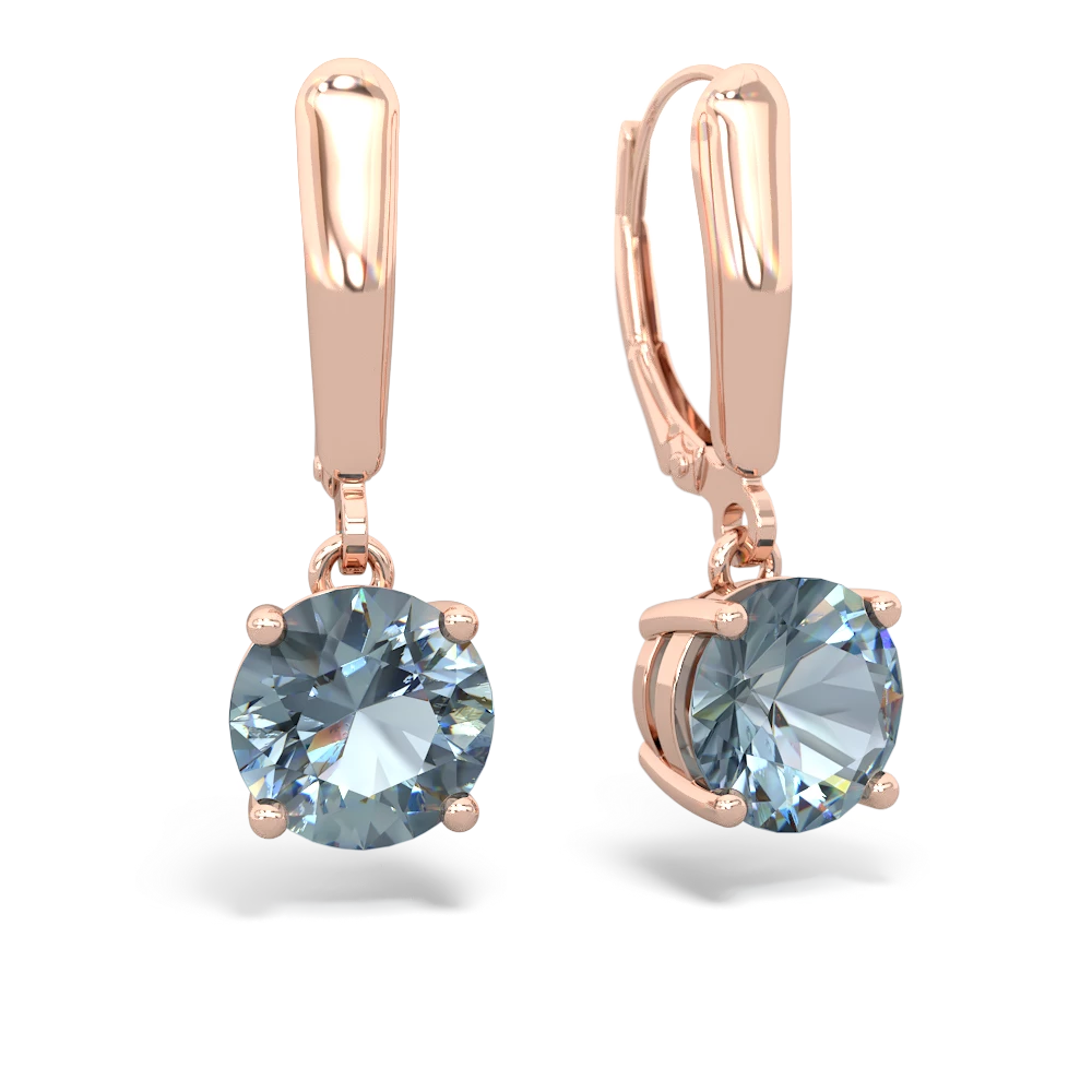 Aquamarine 8Mm Round Lever Back 14K Rose Gold earrings E2788