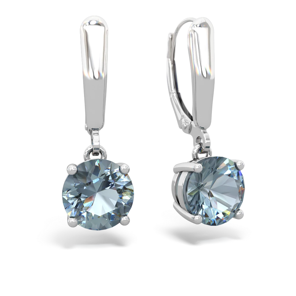 Aquamarine 8Mm  Round Lever Back 14K White Gold earrings E2788