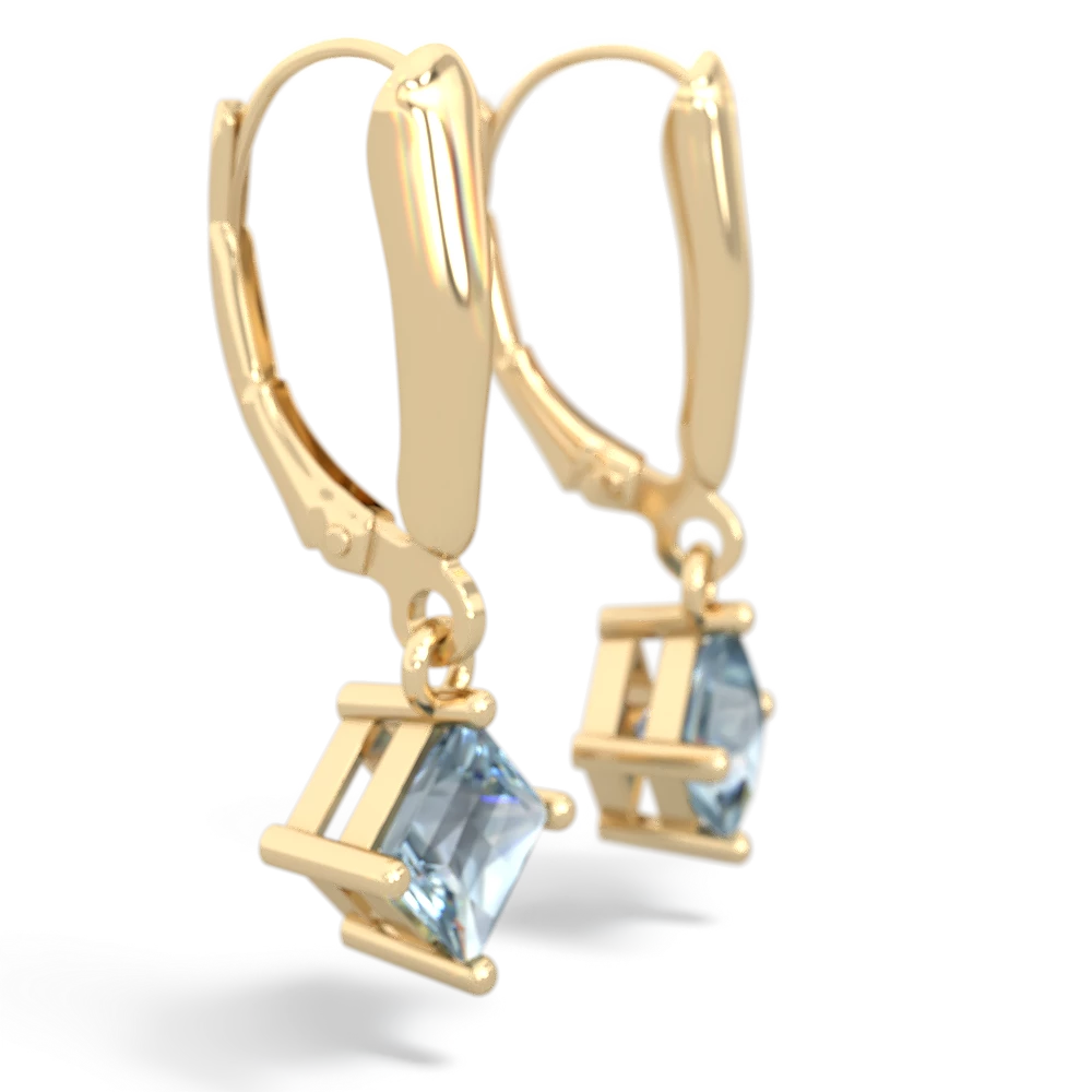 Aquamarine 6Mm Princess Lever Back 14K Yellow Gold earrings E2789