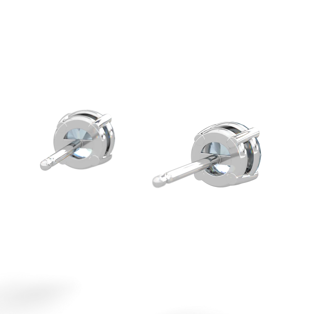 Aquamarine 5Mm Round Stud 14K White Gold earrings E1785