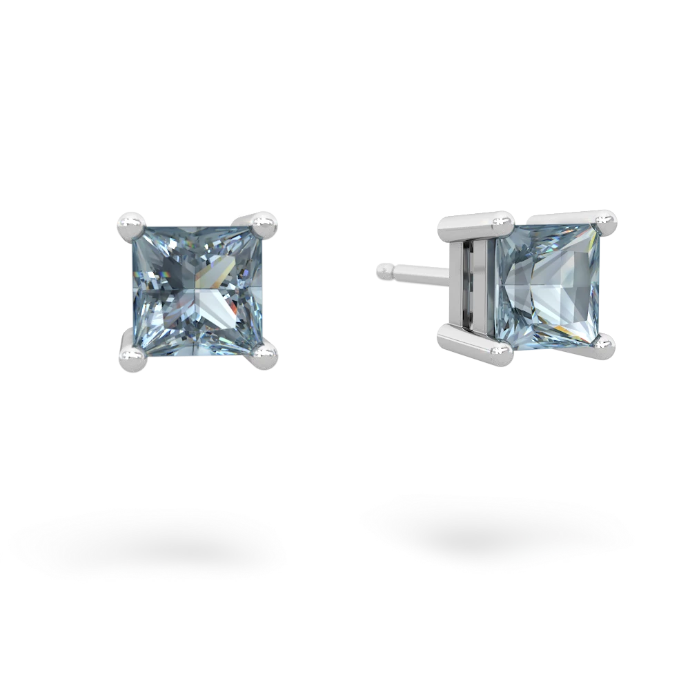 Aquamarine 5Mm Princess Cut Stud 14K White Gold earrings E1789