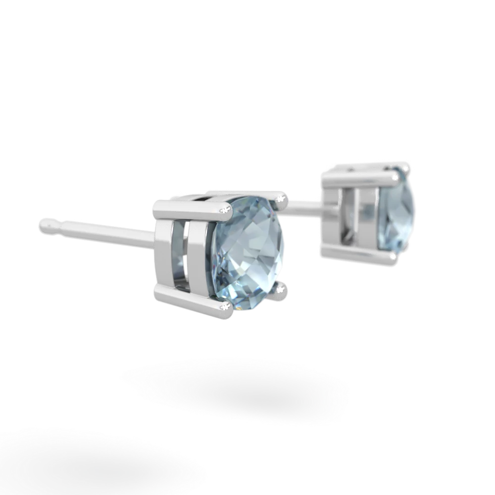 Aquamarine 5Mm Checkerboard Cushion Stud 14K White Gold earrings E1795