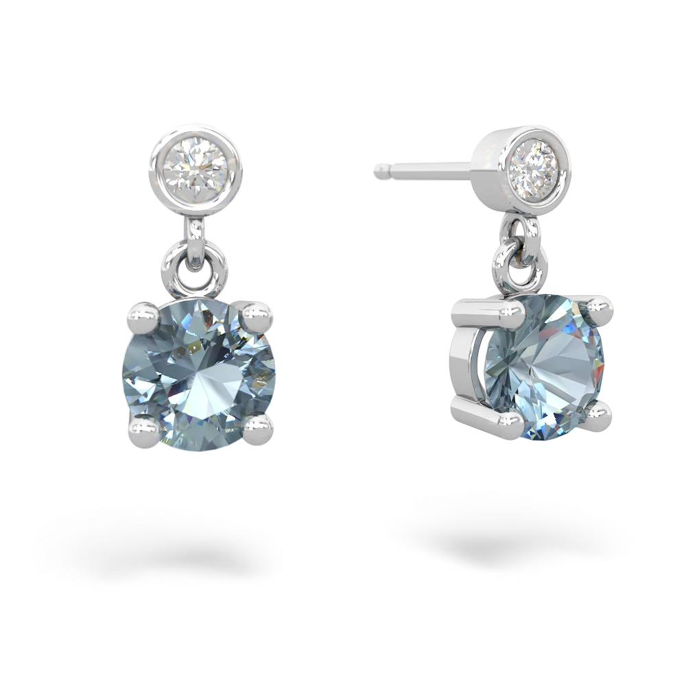 Aquamarine Diamond Drop 6Mm Round 14K White Gold earrings E1986