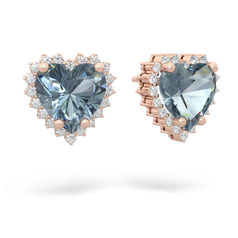 Aquamarine Sparkling Halo Heart earrings - 14K Rose Gold