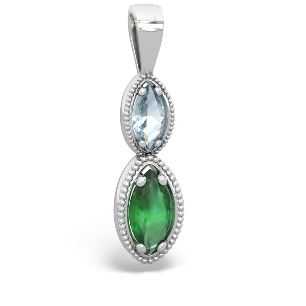 Aquamarine Antique-Style Halo 14K White Gold pendant P5700