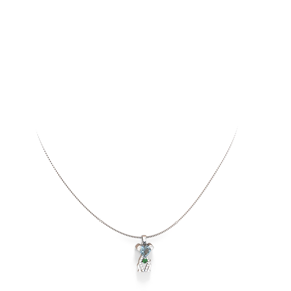 Aquamarine Emerald Puppy Love Necklace 14K White Gold JewelsForMe