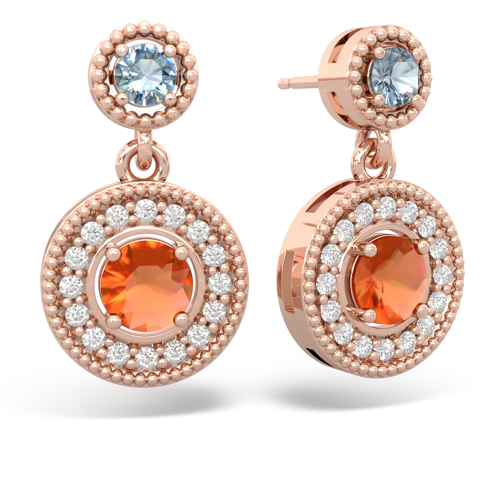 Aquamarine Halo Dangle 14K Rose Gold earrings E5319