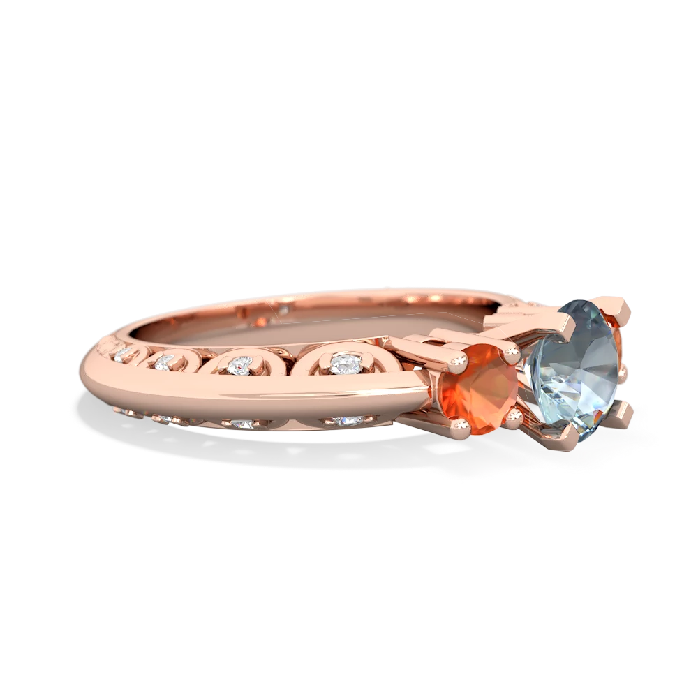 Aquamarine Art Deco Eternal Embrace Engagement 14K Rose Gold ring C2003