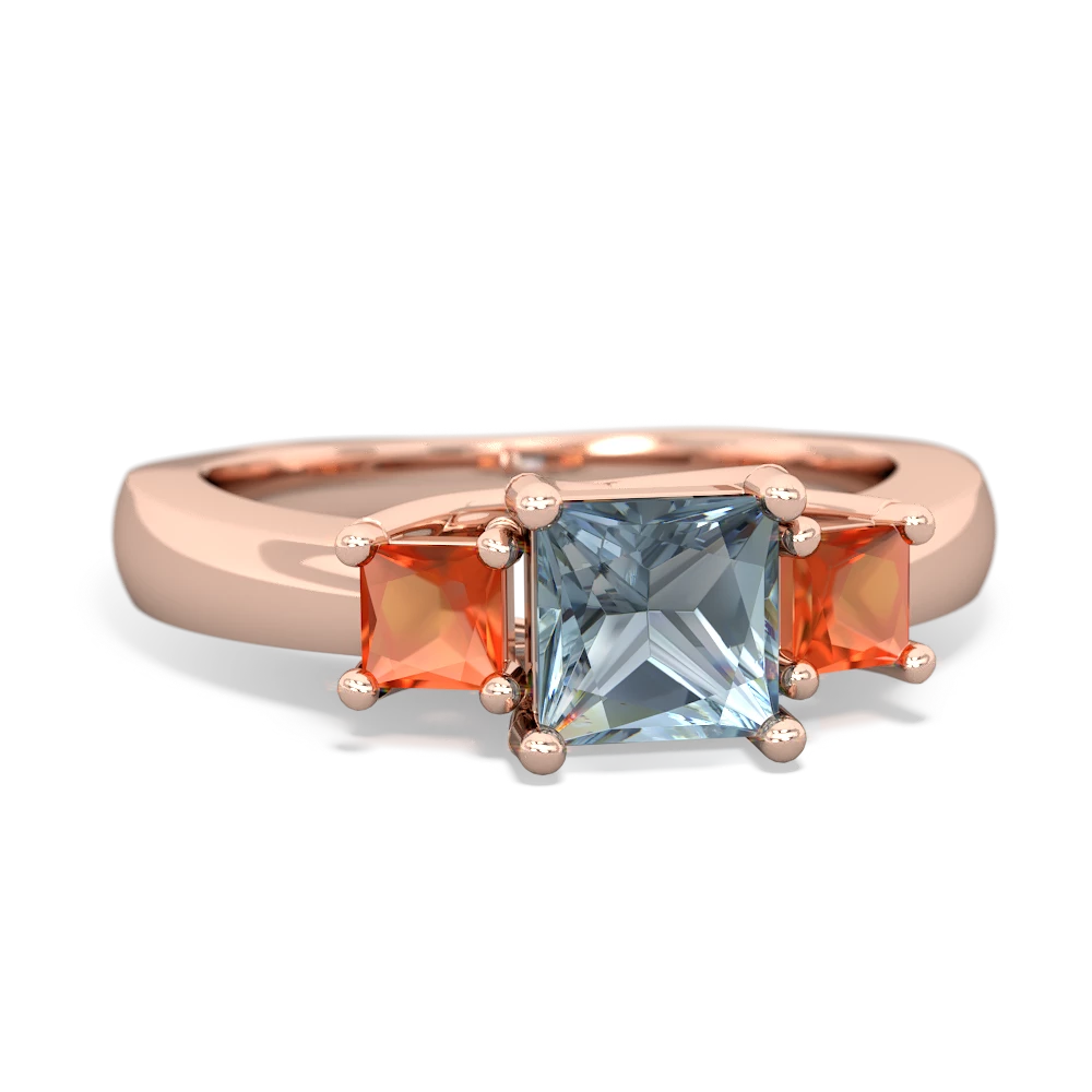 Aquamarine Three Stone Trellis 14K Rose Gold ring R4015