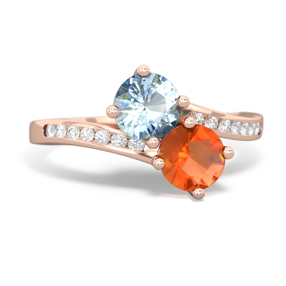 Aquamarine Channel Set Two Stone 14K Rose Gold ring R5303