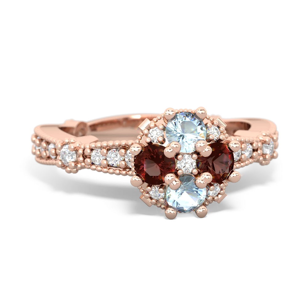 Aquamarine Sparkling Tiara Cluster 14K Rose Gold ring R26293RD